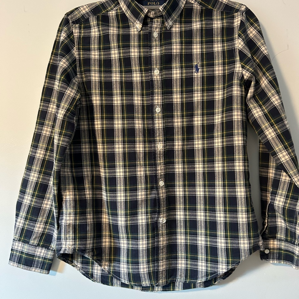 Polo by Ralph Lauren boys plaid button down shirt L(14-16)Navy green flannel